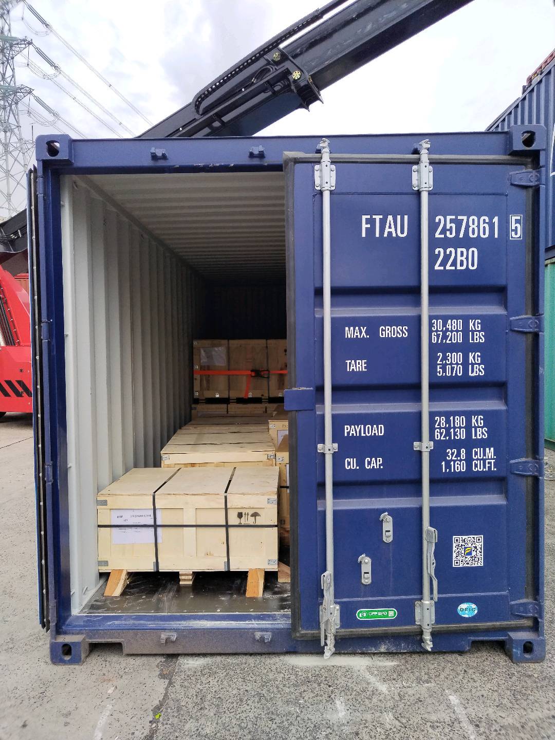 Crates loaded and secured inside container